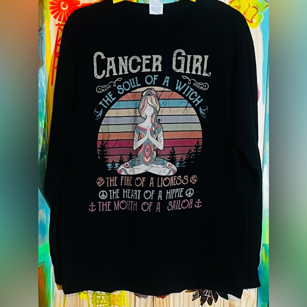 Fruit of the Loom Black Cancer Girl Graphic Long-Sleeve Sweatshirt